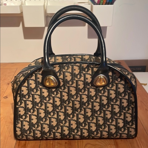 DIOR Elegant Blue and Tan Monogram Satchel - Picture 1 of 16